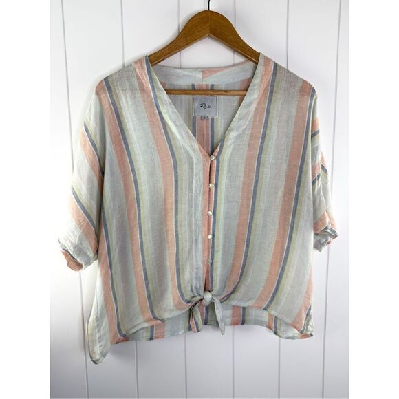 Rails Thea Biarritz Multi Stripe Top Button Down Linen Blend Size S - Picture 4 of 12